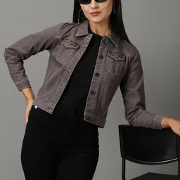 SHOWOFF Spread Collar Crop Denim Jacket-picture-15