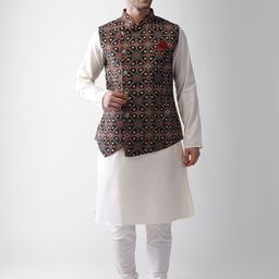 KISAH Ethnic Motif Printed Nehru Jacket With Pocket Square image 3