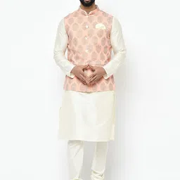 KISAH Woven Design Nehru Jacket With Pocket Square image 2