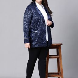 Oxolloxo Plus Size Abstract Printed Lightweight Longline Tailored Jacket image 5