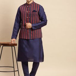 KISAH Men Striped Kurta & Churidar With Nehru Jacket-22