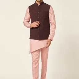 MR BUTTON Woven Design Mandarin Collar Nehru Jacket image 5