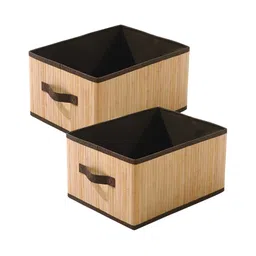HomeStorie Beige 2 Pcs Eco-Friendly Foldable Natural Bamboo Storage Basket Bins Organizer-34