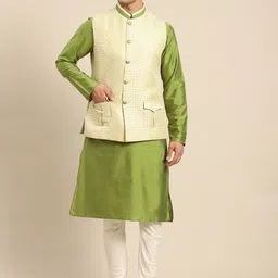 KISAH Men Green Kurta with Churidar & Nehru Jacket-picture-17