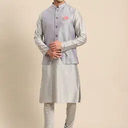 KISAH Men Grey Kurta with Churidar & Nehru Jacket-62