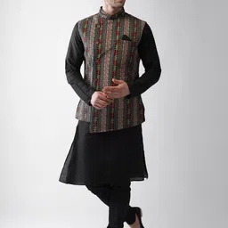 KISAH Mandarin Collar Kurta With Churidar & Nehru Jacket-image-79