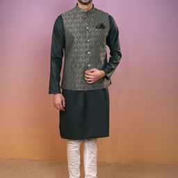 KISAH Mandarin Collar Straight Kurta With Churidar & Nehru Jacket-picture-52