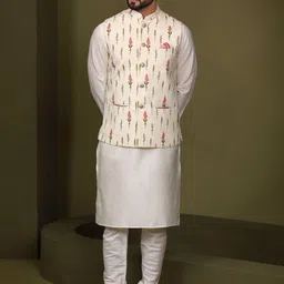 KISAH Mandarin Collar Straight Kurta With Churidar & Nehru Jacket-image-26