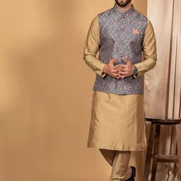 KISAH Mandarin Collar Kurta with Churidar & Nehru Jacket-image-44