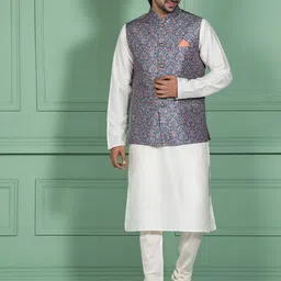 KISAH Mandarin Collar Kurta with Churidar With Printed Nehru Jacket-39