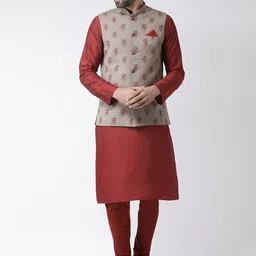 KISAH Manadarin Collar Regular Kurta with Churidar with Printed Nehru Jacket-image-90