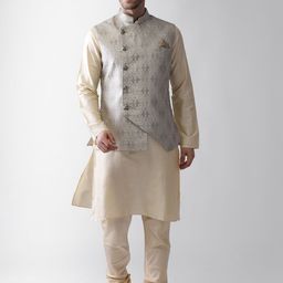 KISAH Mandarin Collar Regular Straight Kurta With Churidar & Nehru Jacket-picture-16