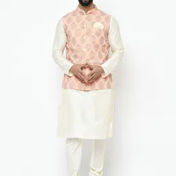 KISAH Mandarin Collar Pure Cotton Kurta with Churidar & Nehru Jacket-picture-45
