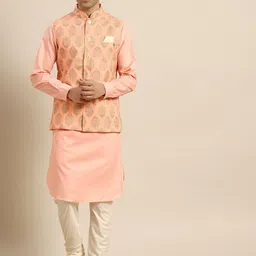 KISAH Mandarin Collar Kurta With Churidar & Nehru Jacket-image-95