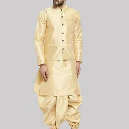 ROYAL KURTA Mandarin Collar Straight Pure Silk Kurta & Dhoti Pants With Nehru Jacket-image-76
