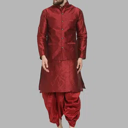 ROYAL KURTA Mandarin Collar Kurta With Dhoti Pants & Nehru Jacket-image-84
