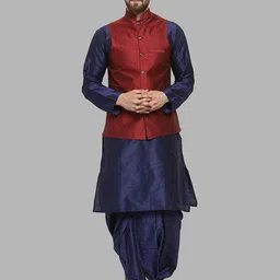 ROYAL KURTA Mandarin Collar Kurta With Dhoti Pants & Nehru Jacket-37