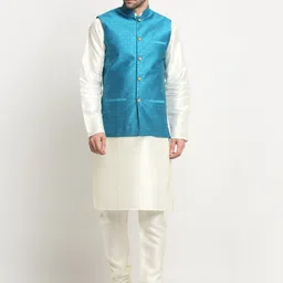 KRAFT INDIA Regular Pure Silk Kurta With Churidar & Nehru Jacket-42