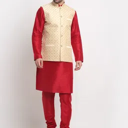 KRAFT INDIA Embroidered Regular Kurta With Churidar & Nehru Jacket-image-94