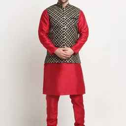 KRAFT INDIA Straight Kurta With Churidar & Embroidered Nehru Jacket-picture-34