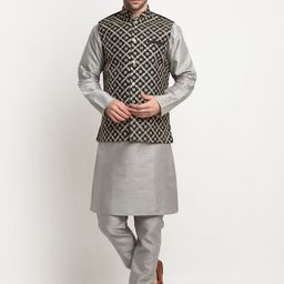 KRAFT INDIA Men Regular Kurta & Churidar With Embroidered Nehru Jacket Set-13