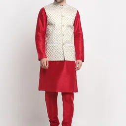 KRAFT INDIA Men Pure Silk Kurta & Churidar With Nehru Jacket-picture-37