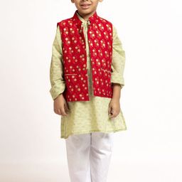 Sangria Boys Printed Kurta With Pyjamas & Jacket Set-11