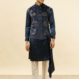 Manyavar Printed Regular Velvet Kurta & Pyjamas With Jacket-image-62