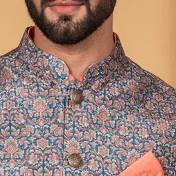 KISAH Men Mandarin Collar Kurta With Churidar & Nehru Jacket Set image 2