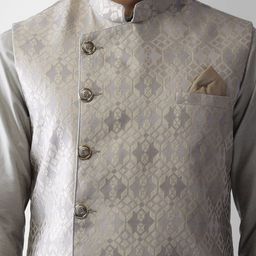 KISAH Men Grey Kurta with Churidar & With Nehru Jacket image 4
