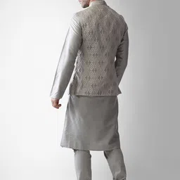 KISAH Men Grey Kurta with Churidar & With Nehru Jacket image 5