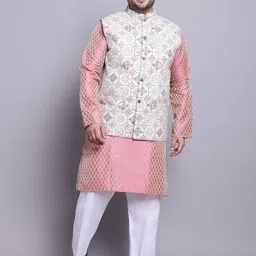 SOJANYA PLUS Ethnic Motifs Woven Design Kurta With Pyjamas & Nehru Jacket-16