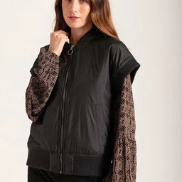 B.Copenhagen Women Black Crop Bomber Jacket with Embroidered-82