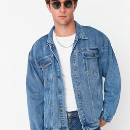 Trendyol Men Blue Washed Denim Pure Cotton Jacket-45