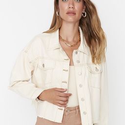 Trendyol Women Off White Pure Cotton Denim Crop Jacket-58
