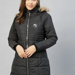 Marie Claire Women Black Lightweight Longline Parka Jacket-image-15