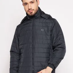 Duke Men Navy Blue Solid Padded Jacket-image-25