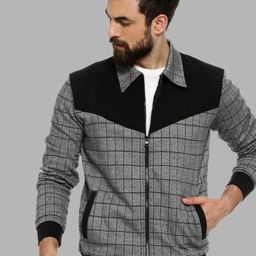 Campus Sutra Men Grey & Black Checked Cotton Bomber Jacket-50
