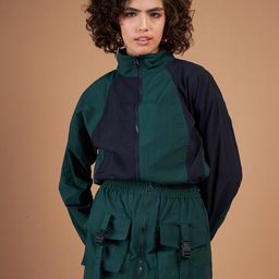 SASSAFRAS Green Colourblocked Mock Collar Bomber Jacket-picture-51