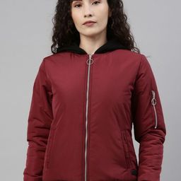 Campus Sutra Women Maroon Windcheater Bomber Jacket-52