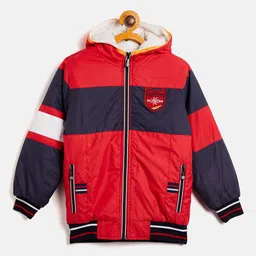 Duke Boys Red Blue Colourblocked Bomber Hooded Jacket-7