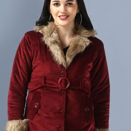 BUY NEW TREND Women Maroon Velvet Parka Jacket-picture-48