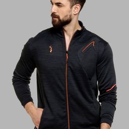 Campus Sutra Men Black Windcheater Outdoor Open Front Jacket with Embroidered-picture-12
