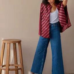 Rhe-Ana Women Striped Cape Jacket-picture-53