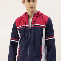 Campus Sutra Men Blue & Red Colourblocked Windcheater Open Front Jacket-image-33