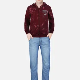 Gini and Jony Boys Maroon Fleece Hooded Bomber Jacket-image-46