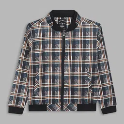 Blue Giraffe Boys Black White Checked Crop Bomber Jacket-image-57