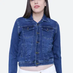 FCK-3 Women Washed Crop Denim Jacket-image-12