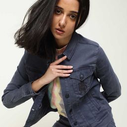 RAREISM Women Grey Cotton Washed Denim Jacket-image-43
