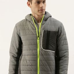 Campus Sutra Men Grey Colourblocked Windcheater Puffer Jacket-5